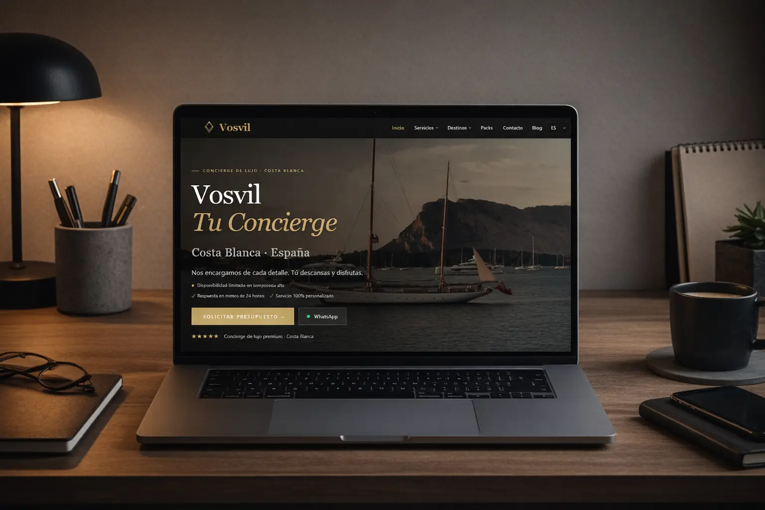 Caso de estudio de vosvil.com/es en tema oscuro